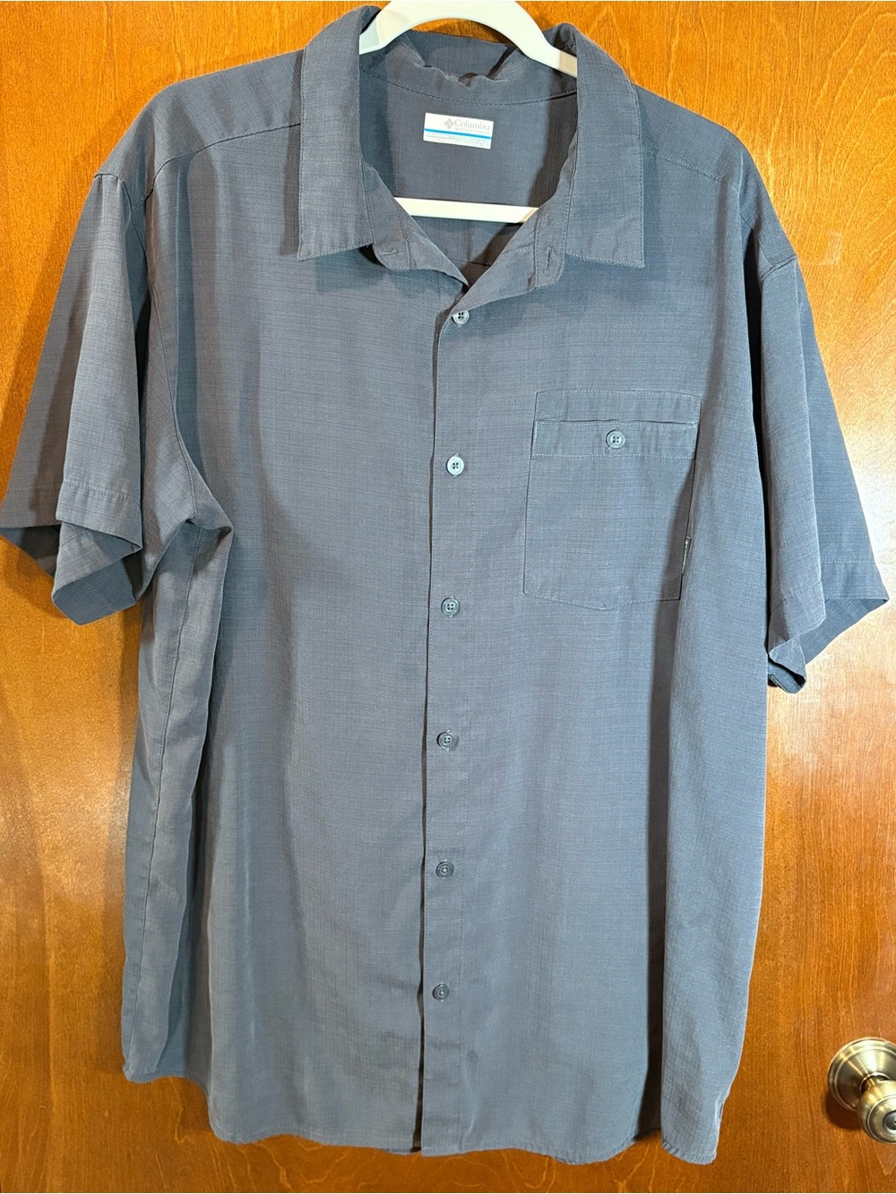 Columbia Short-Sleeve Button-Down Shirt — Slate Gray Blue